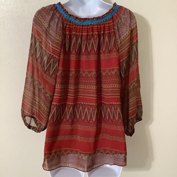 Joy Joy Bohemian Hippie Festival Colorful Boho Embroidered Red Peasant Blouse M - Picture 5 of 11